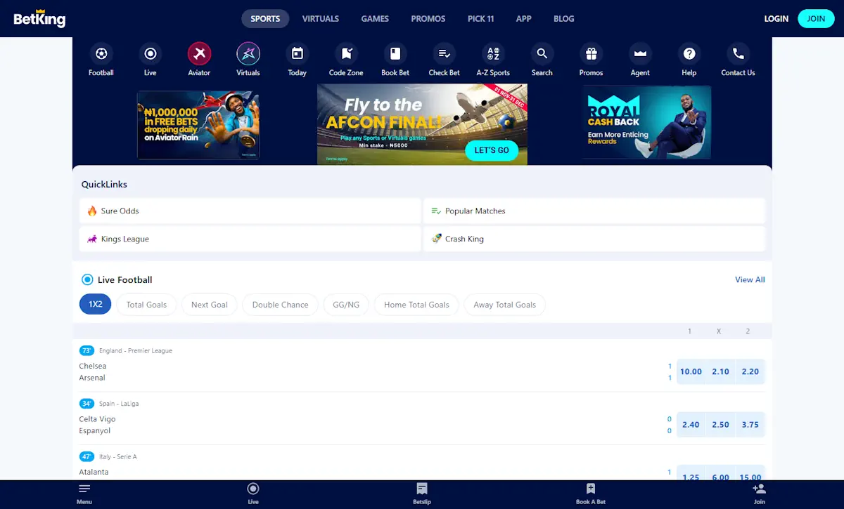 BetKing Sportsbook Screenshot